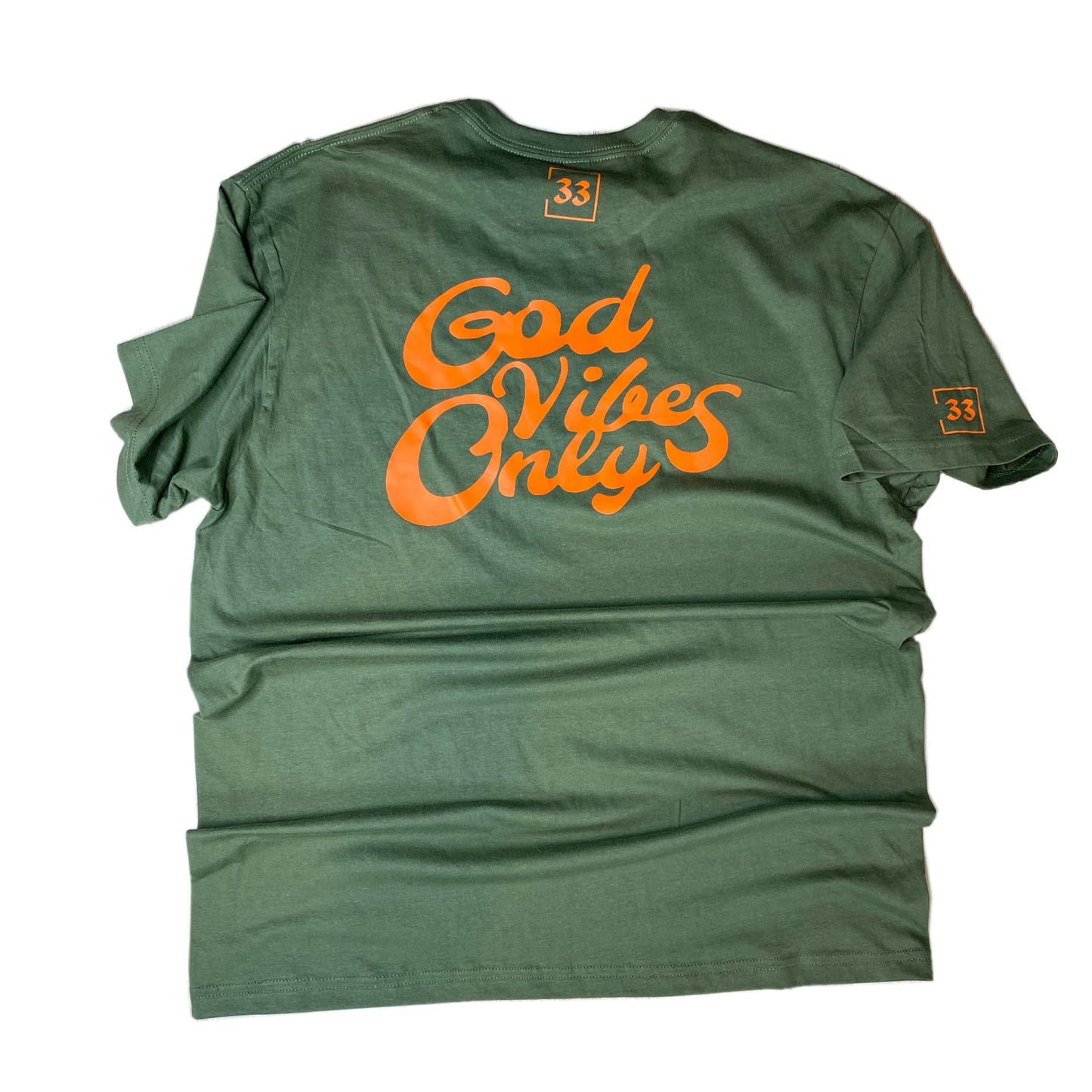 God Vibes Only Olive Green with Orange Letters Unisex T-shirt LIMITED EDITION