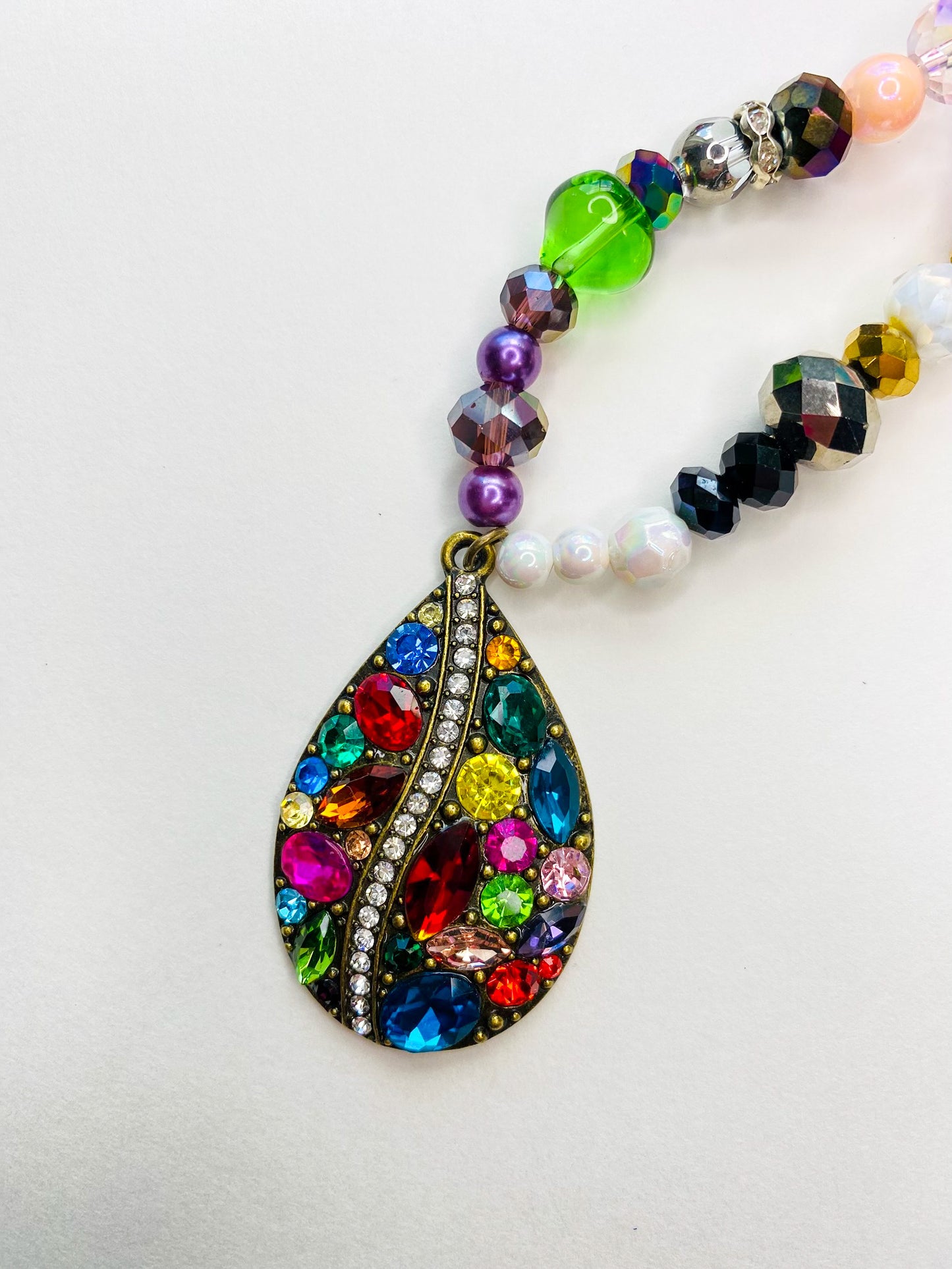 Teardrop Charm Multi Color Sparkle Handmade Necklace