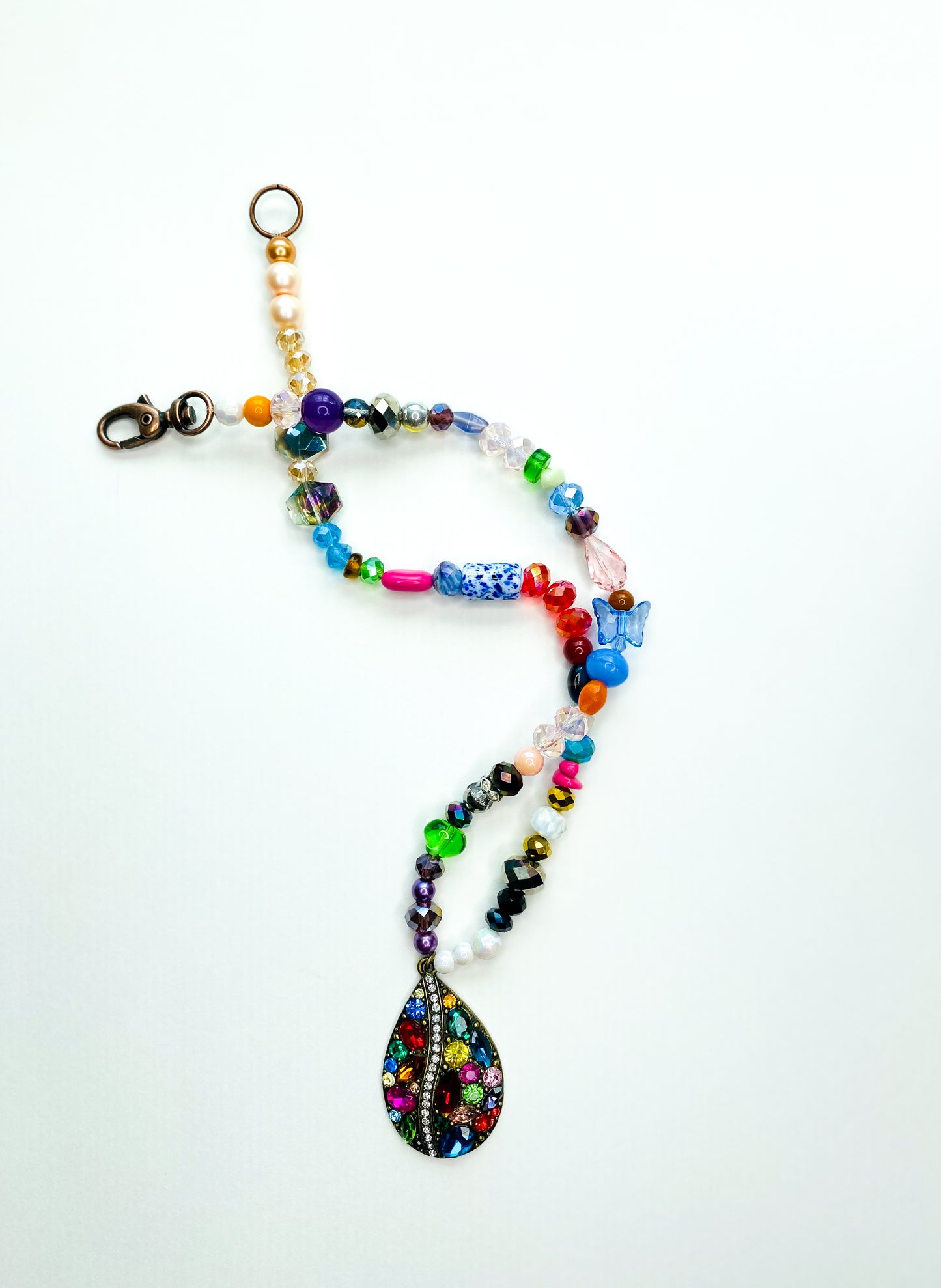 Teardrop Charm Multi Color Sparkle Handmade Necklace