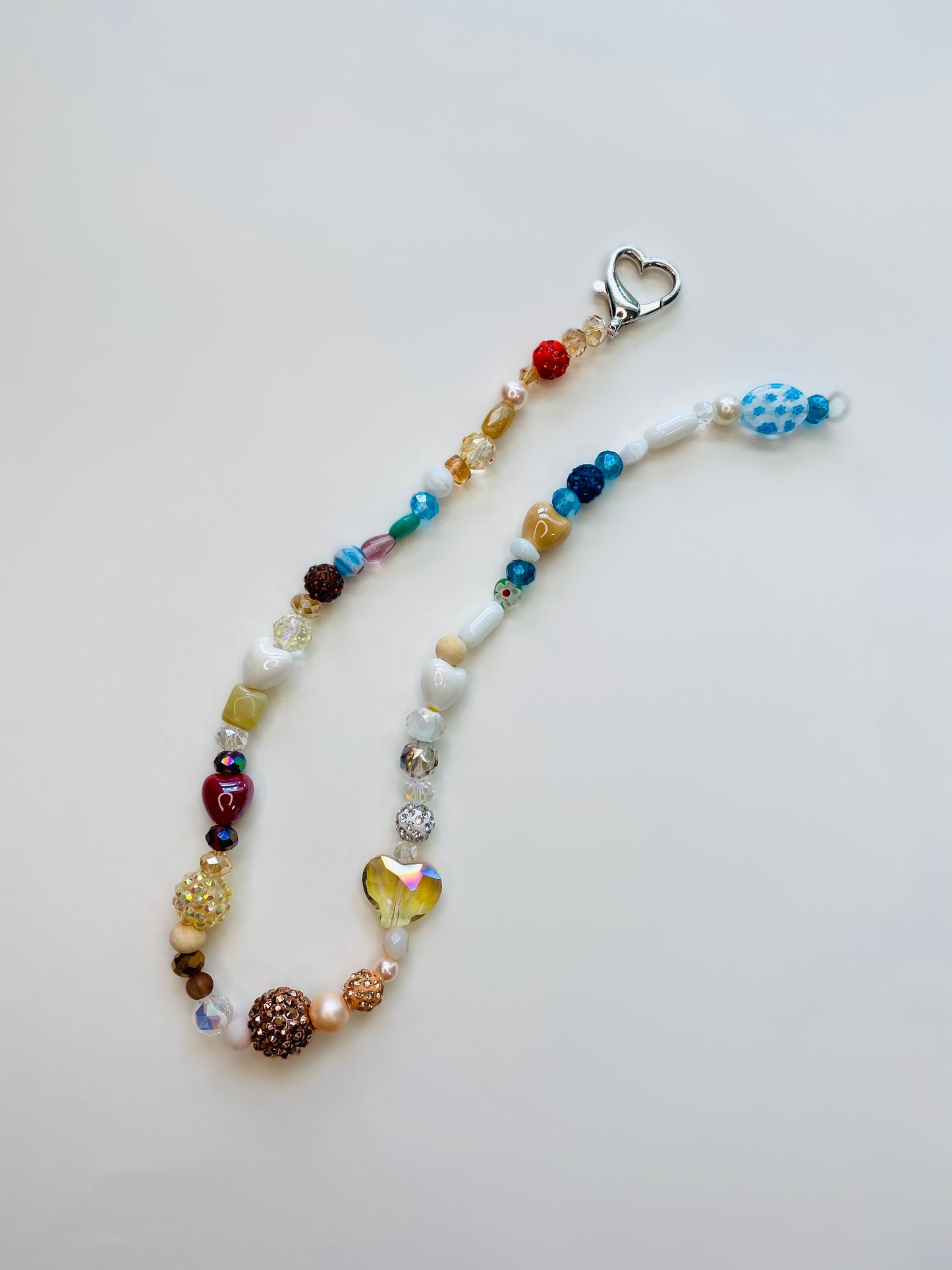 Neutral Tones with Red and Blue Colors Sparkle Handmade Necklace
