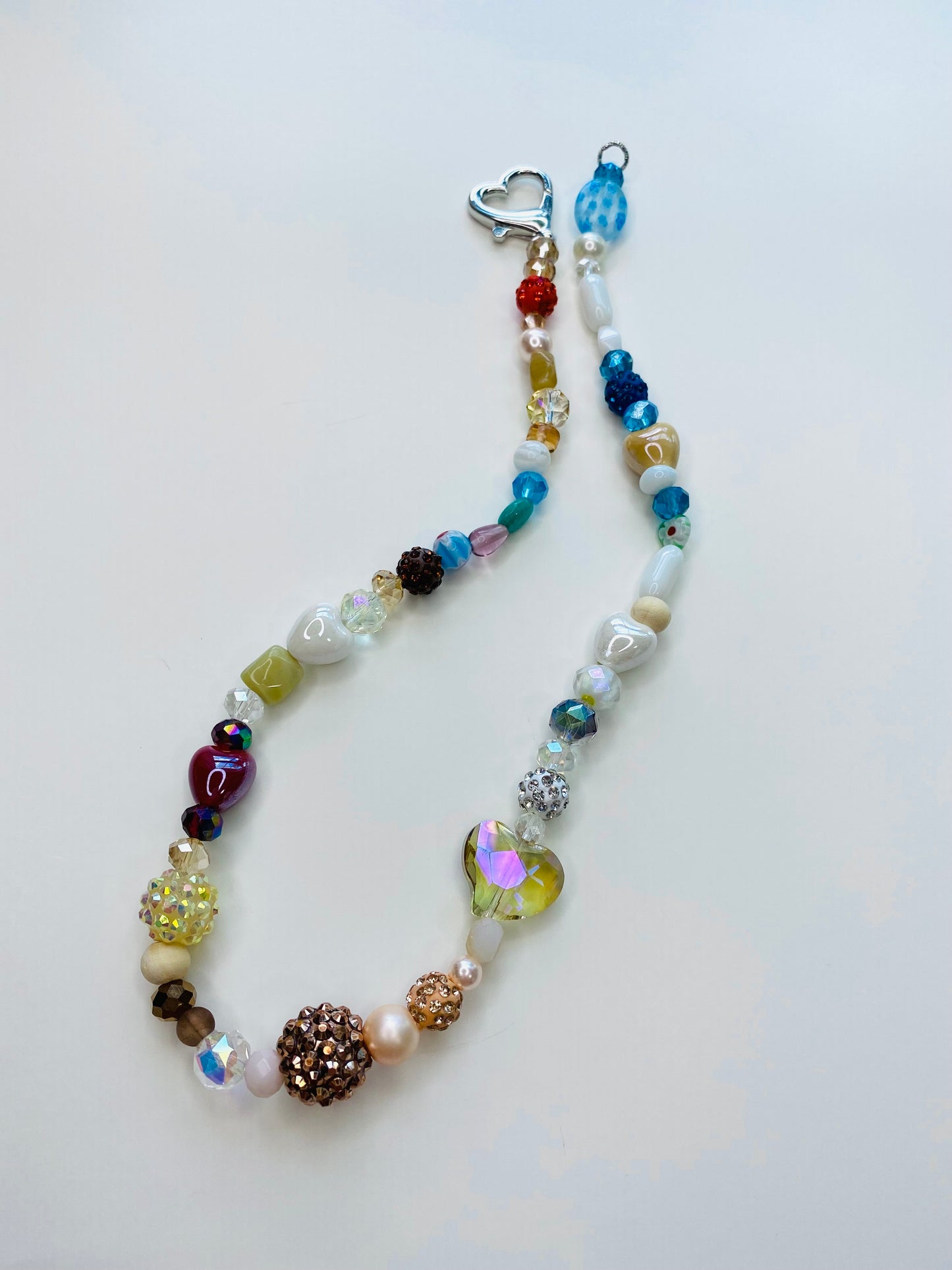 Neutral Tones with Red and Blue Colors Sparkle Handmade Necklace