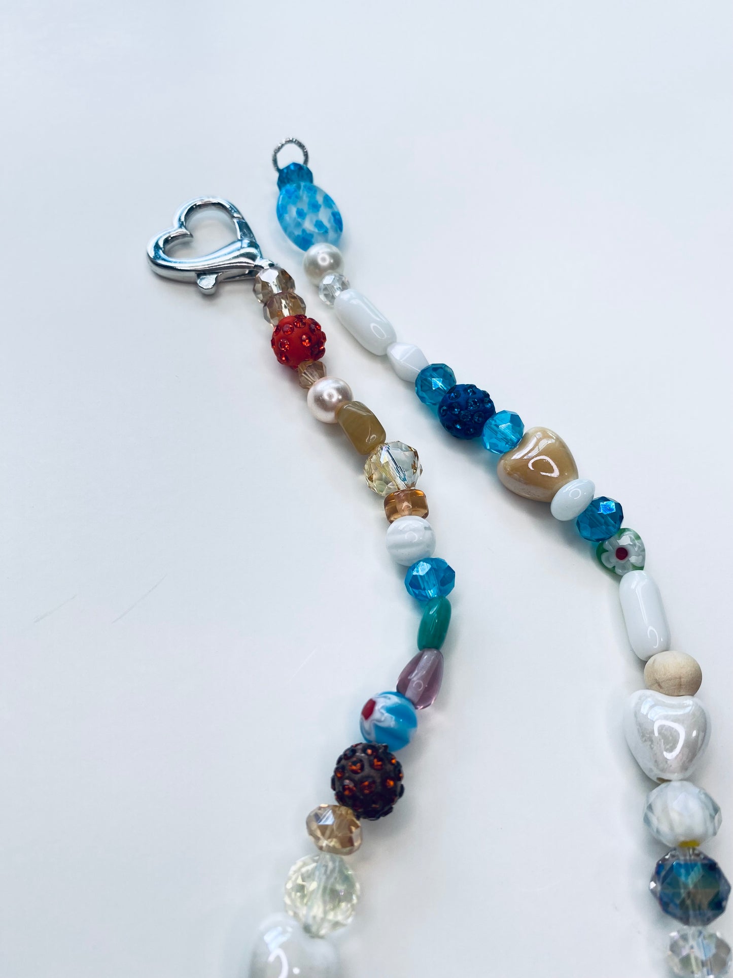 Neutral Tones with Red and Blue Colors Sparkle Handmade Necklace