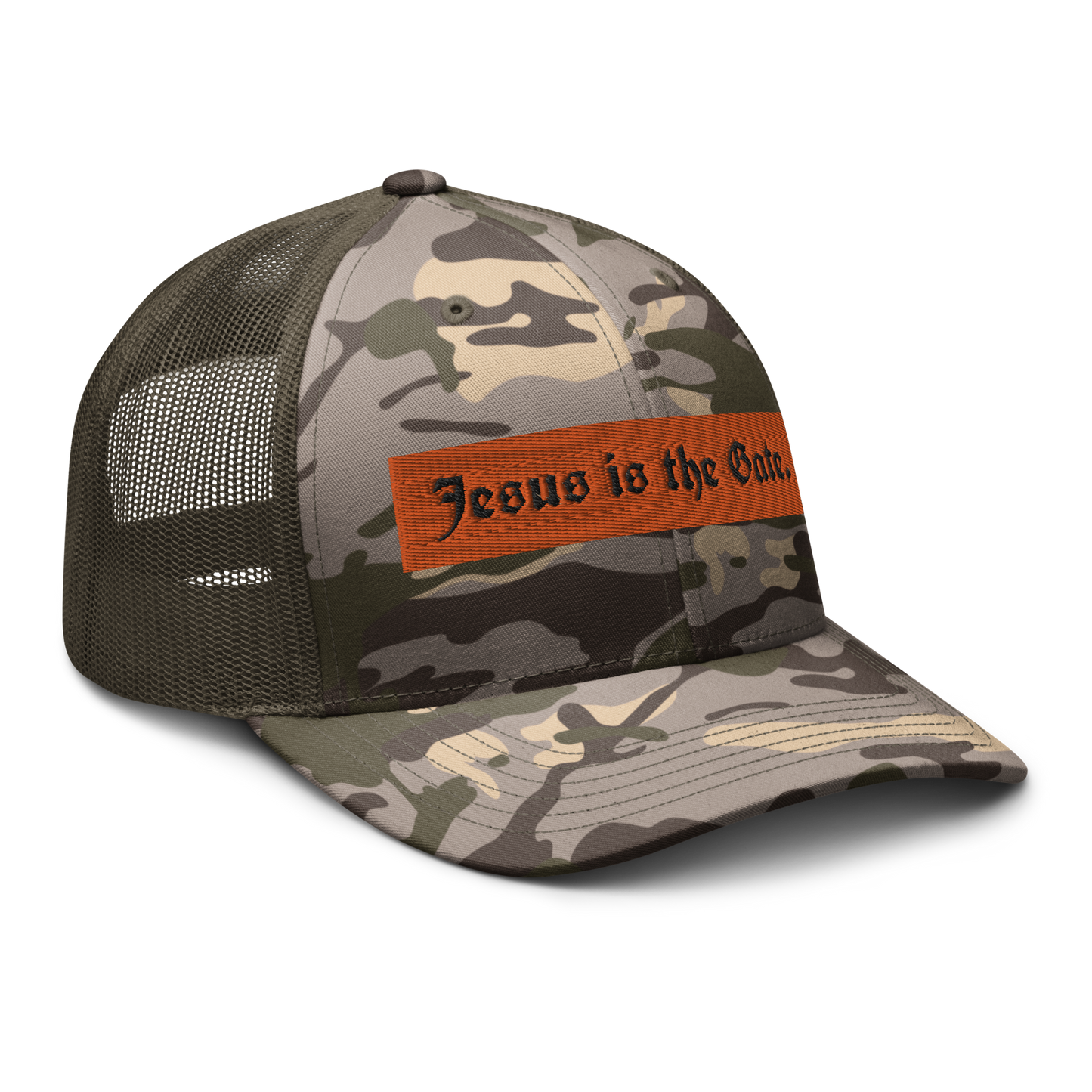 Jesus is the Gate. Camouflage trucker hat